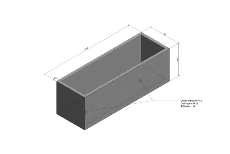 wymiary donicy betonowej 150x50x50cm