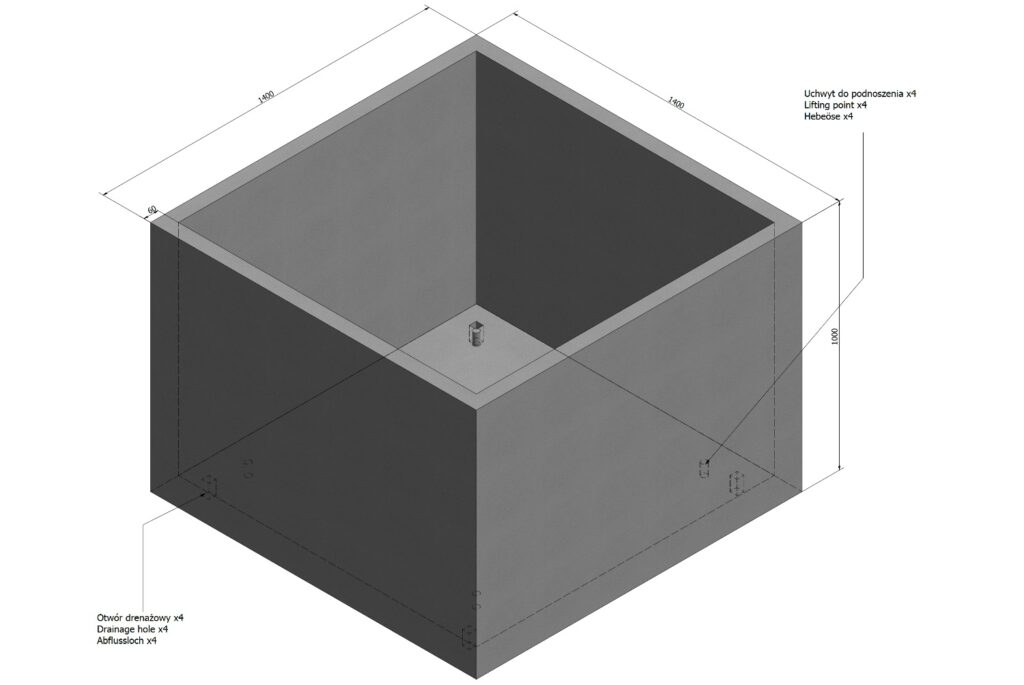 wymiary donicy betonowej grande 140x140x100cm