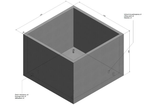 wymiary donicy betonowej grande 140x140x100cm
